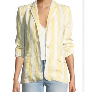 Frame Yellow Stripe 100% Linen Lightweight Single Button Blazer Size 8 A001837